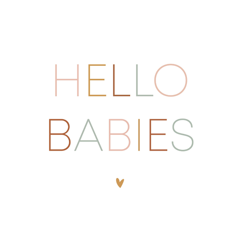 Felicitatiekaarten - Minimalistisch felicitatiekaartje hello babies met hartje