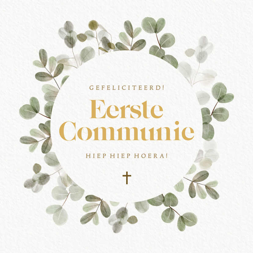 Felicitatiekaarten - Moderne felicitatiekaart eerste communie met eucalyptus