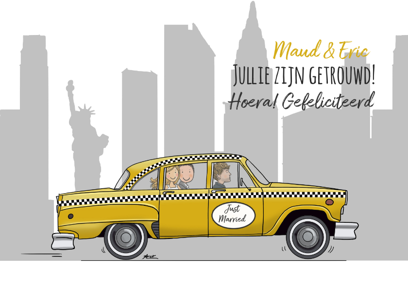 Felicitatiekaarten - New York taxi trouwkaart