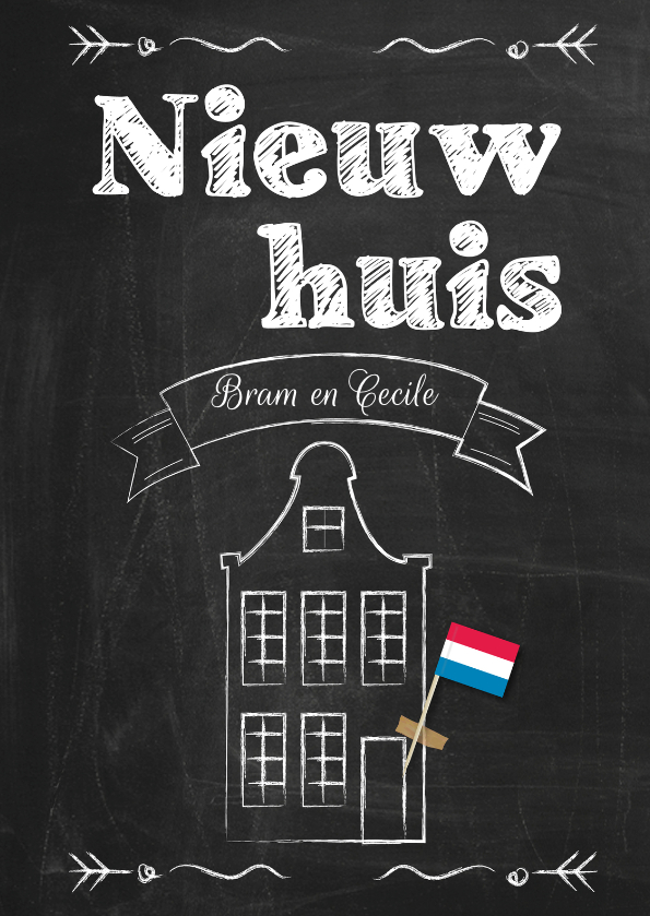 Nieuw huis op schoolbord-ByF - Felicitatiekaarten Felicitatiekaarten - Nieuw huis op schoolbord-ByF