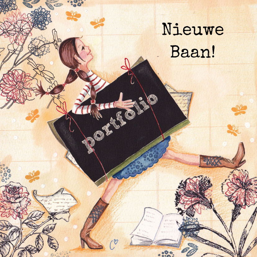 Nieuwe Baan illustratie meisje portfolio - Felicitatiekaarten Felicitatiekaarten - Nieuwe Baan illustratie meisje portfolio