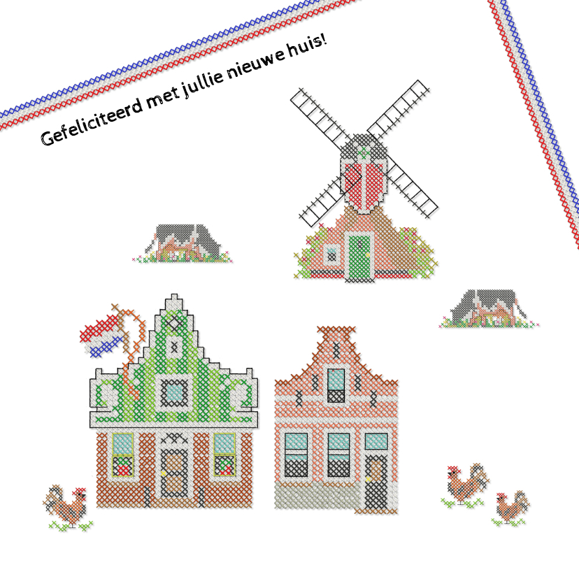 Nieuwe woning in kruissteek - Felicitatiekaarten Felicitatiekaarten - Nieuwe woning in kruissteek