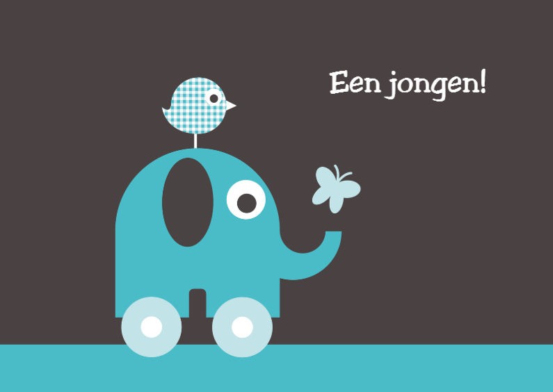 Olifantje op wieltjes, blauw - Felicitatiekaarten Felicitatiekaarten - Olifantje op wieltjes, blauw