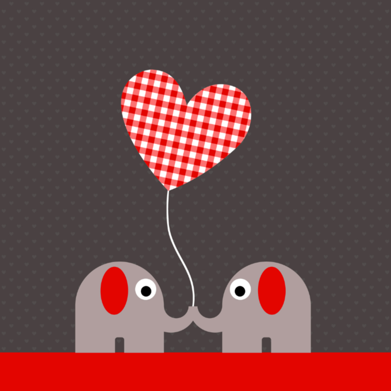 Olifantjes met geruit hartjesballon - Felicitatiekaarten Felicitatiekaarten - Olifantjes met geruit hartjesballon