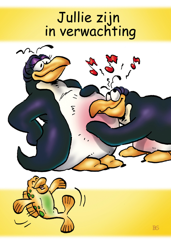 penguins zwanger 1 dikke buik - Felicitatiekaarten Felicitatiekaarten - penguins zwanger 1 dikke buik
