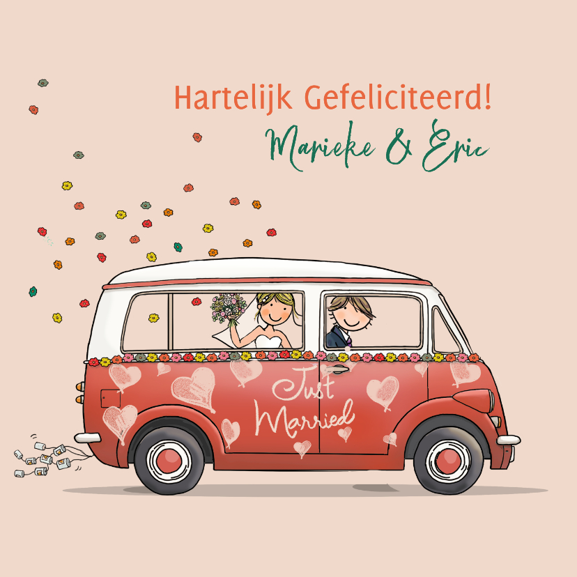 Felicitatiekaarten - Retrobus hartjes Anet illustraties