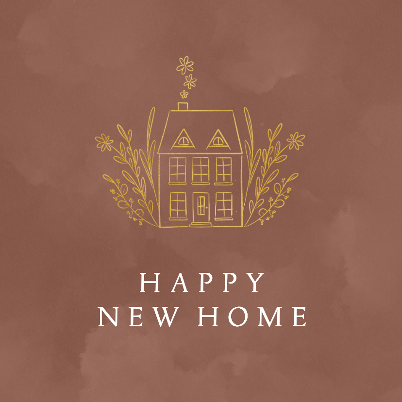 Roestkleurige verhuis-felicitatie illustratie huisje - Felicitatiekaarten Felicitatiekaarten - Roestkleurige verhuis-felicitatie illustratie huisje