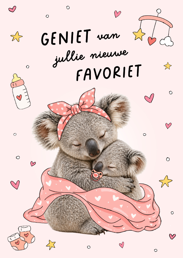 Schattig kaartje met knuffelende mama- en babykoala - Felicitatiekaarten Felicitatiekaarten - Schattig kaartje met knuffelende mama- en babykoala