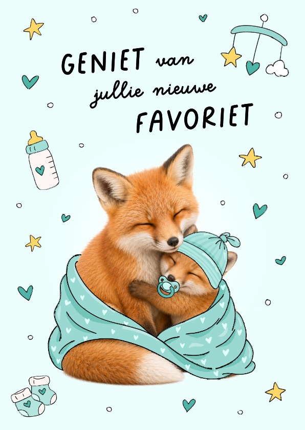 Schattig kaartje met knuffelende mama en babyvosje - Felicitatiekaarten Felicitatiekaarten - Schattig kaartje met knuffelende mama en babyvosje