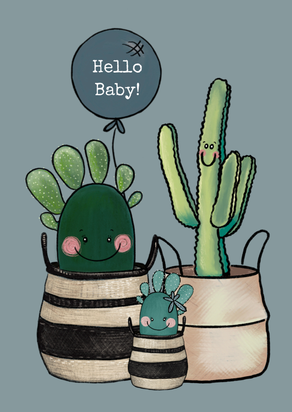 Felicitatiekaarten - Schattige felicitatiekaart geboorte baby met cactussen
