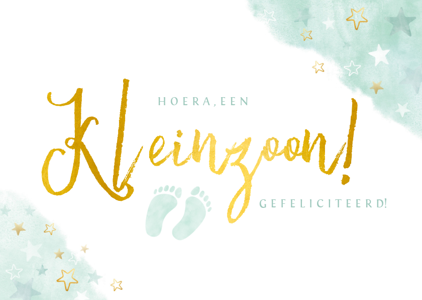 Felicitatiekaarten - Stijlvolle felicitatiekaart kleinzoon met aquarel en voetjes