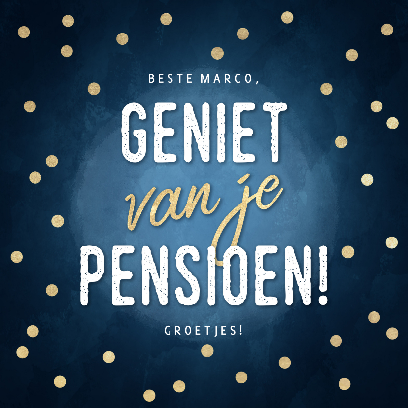 Felicitatiekaarten - Stijlvolle felicitatiekaart pensioen blauw & gouden confetti