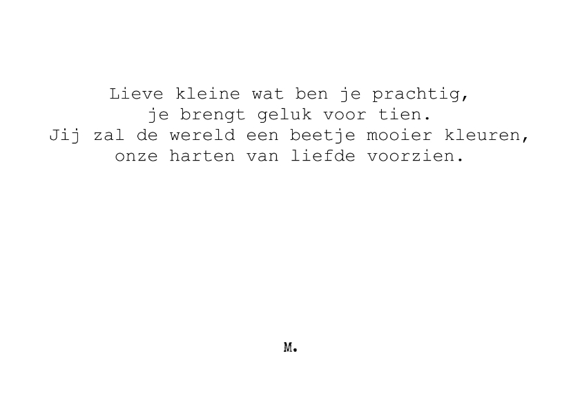 Stijlvolle geboortekaart met mooi gedicht - Felicitatiekaarten Felicitatiekaarten - Stijlvolle geboortekaart met mooi gedicht