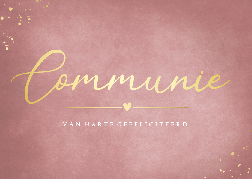 Stijlvolle roze met gouden felicitatiekaart communie meisje - Felicitatiekaarten Felicitatiekaarten - Stijlvolle roze met gouden felicitatiekaart communie meisje