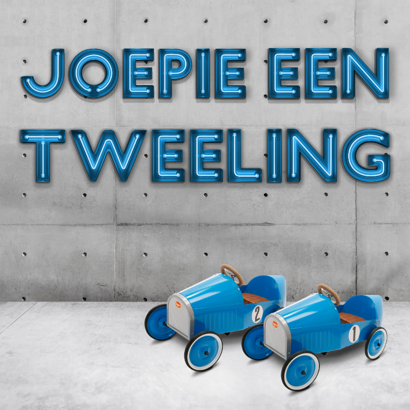 Stoer neon felicitatiekaartje voor tweeling jongen - Felicitatiekaarten Felicitatiekaarten - Stoer neon felicitatiekaartje voor tweeling jongen