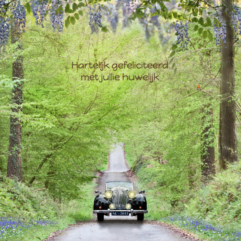 Trouwen met oldtimer kleur - Felicitatiekaarten Felicitatiekaarten - Trouwen met oldtimer kleur