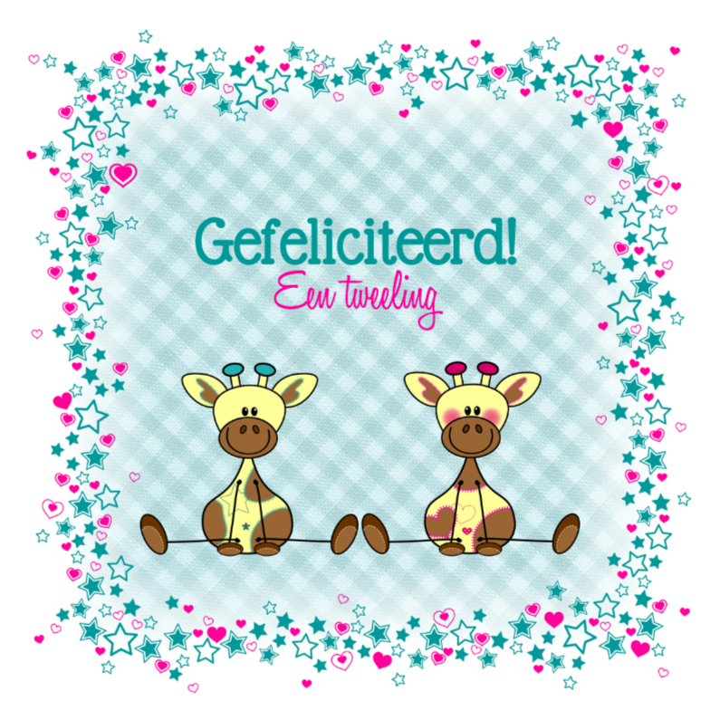 Tweeling jongen en meisje Giraffe - Felicitatiekaarten Felicitatiekaarten - Tweeling jongen en meisje Giraffe