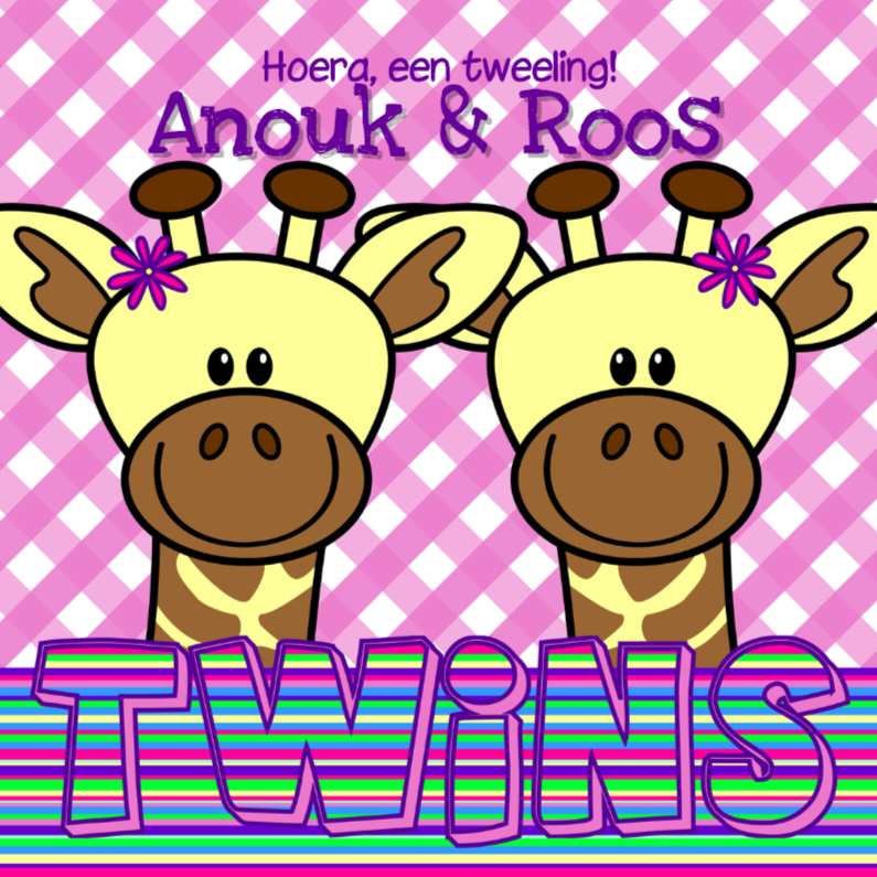 Tweeling meisjes giraffes - Felicitatiekaarten Felicitatiekaarten - Tweeling meisjes giraffes