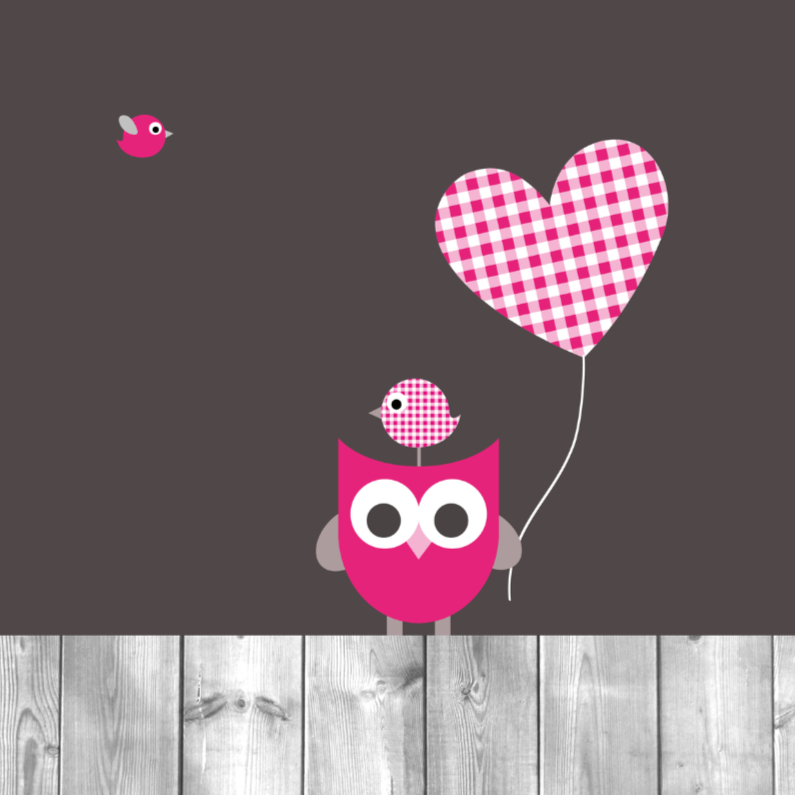 Uil, ballon en vogeltjes - Felicitatiekaarten Felicitatiekaarten - Uil, ballon en vogeltjes