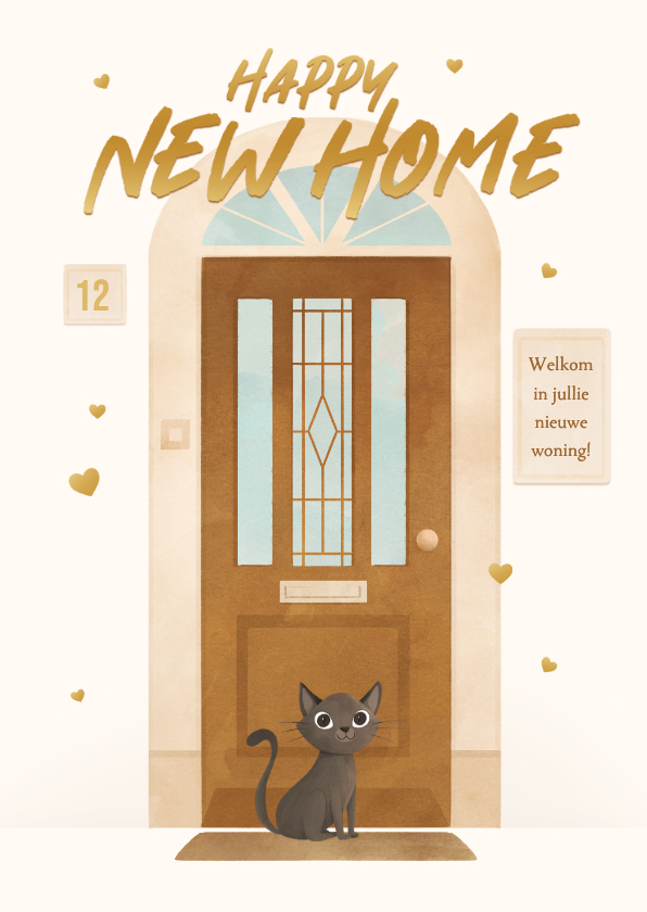 Verhuisd gefeliciteerd voordeur poes nieuw huis hartjes - Felicitatiekaarten Felicitatiekaarten - Verhuisd gefeliciteerd voordeur poes nieuw huis hartjes