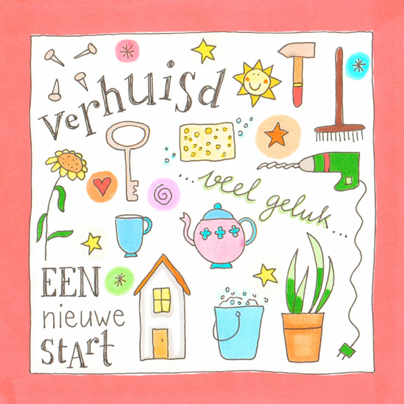 Verhuisd, kleine illustraties - Felicitatiekaarten Felicitatiekaarten - Verhuisd, kleine illustraties