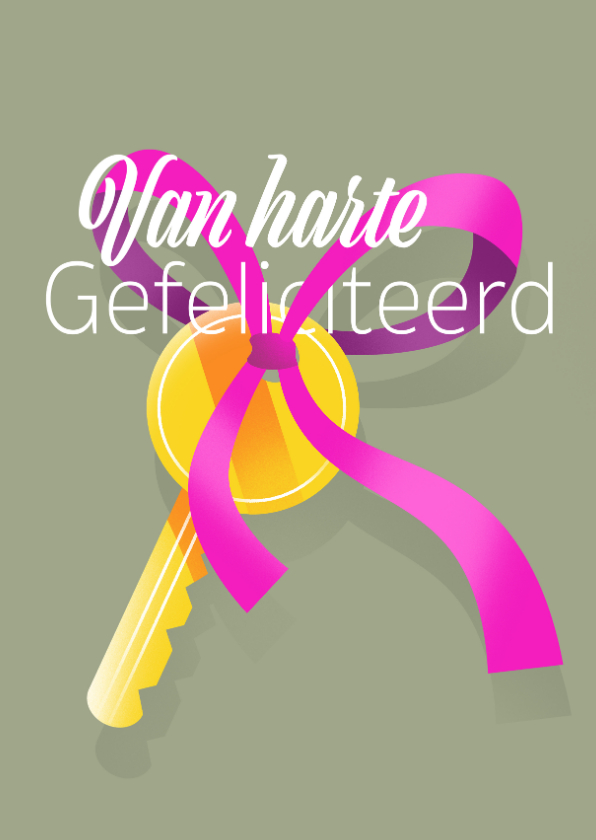 Verhuiskaart geïllustreerde sleutel met strik - Felicitatiekaarten Felicitatiekaarten - Verhuiskaart geïllustreerde sleutel met strik