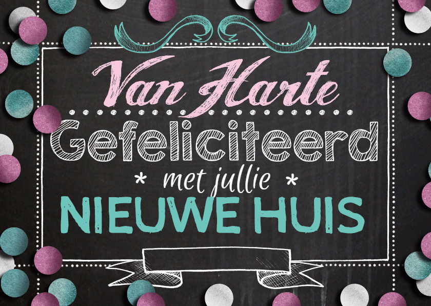 Felicitatiekaarten - verhuiskaart handlettering krijtbord trendy