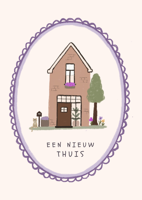 Verhuiskaart illustratie huisje boompje beestje - Felicitatiekaarten Felicitatiekaarten - Verhuiskaart illustratie huisje boompje beestje