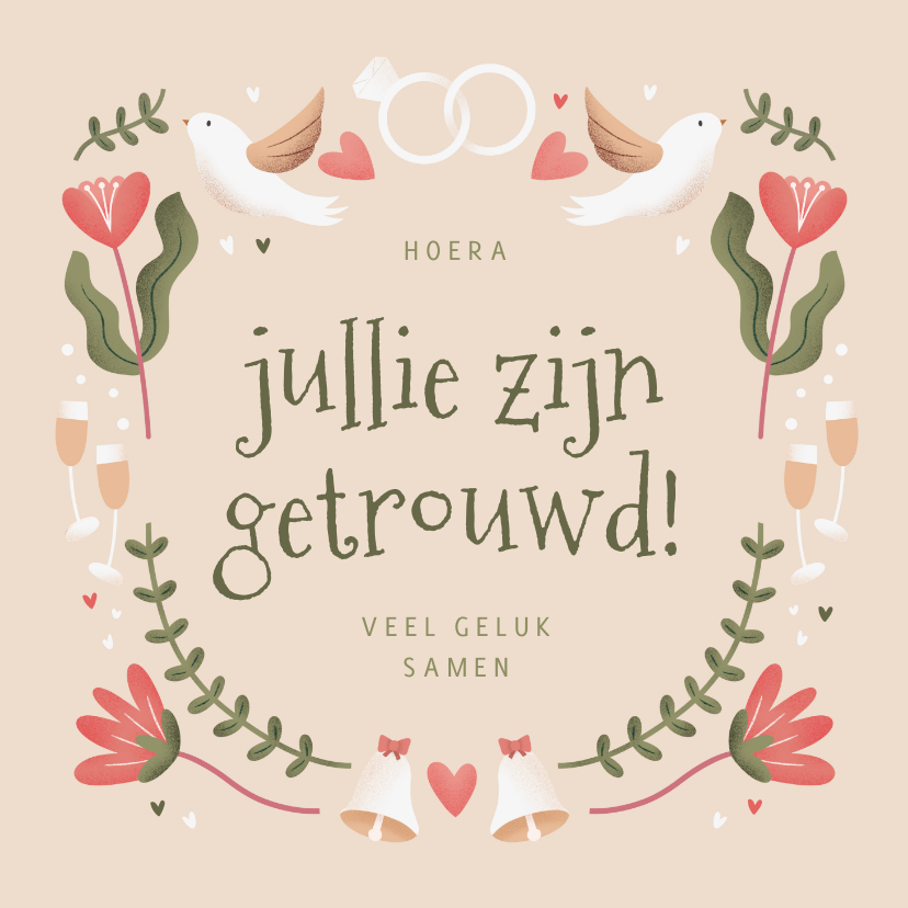 Felicitatiekaarten - Vrolijke felicitatiekaart jullie zijn getrouwd folk 