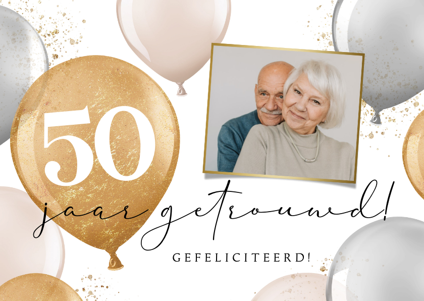 Felicitatiekaarten - Vrolijke felicitatiekaart met ballonnen 50 jaar en foto