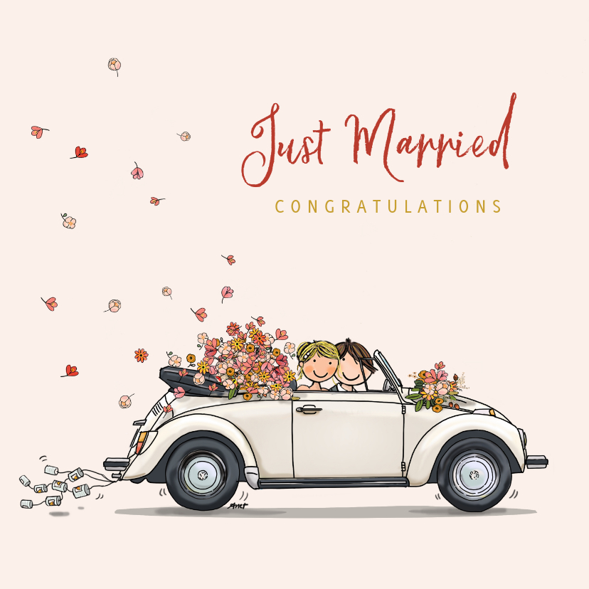 Felicitatiekaarten - VW Kever met bruidspaar