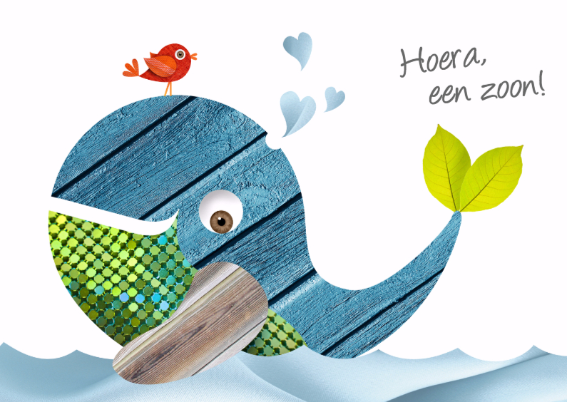 Walvis met vogel - Felicitatiekaarten Felicitatiekaarten - Walvis met vogel