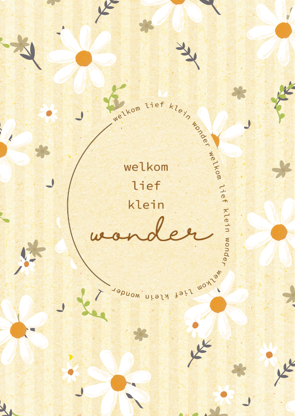 Felicitatiekaarten - Welkom lief klein wonder-flowers and stripes-geboorte kaart