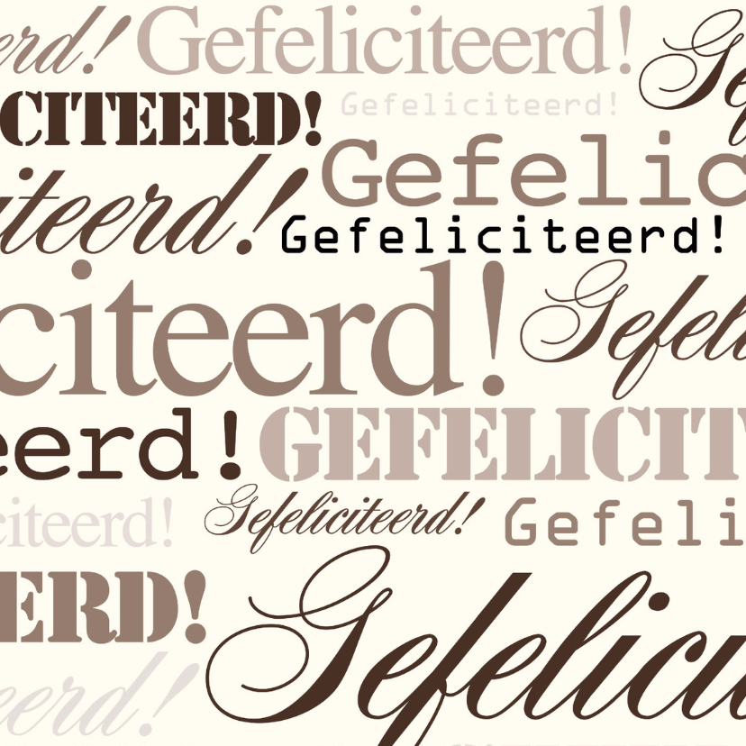 Woorden Bruin Gefeliciteerd - BK - Felicitatiekaarten Felicitatiekaarten - Woorden Bruin Gefeliciteerd - BK
