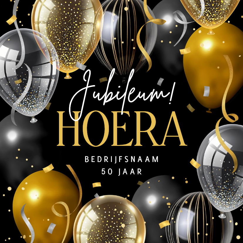 Zakelijke felicitatiekaart bedrijfsjubileum ballonnen goud - Felicitatiekaarten Felicitatiekaarten - Zakelijke felicitatiekaart bedrijfsjubileum ballonnen goud