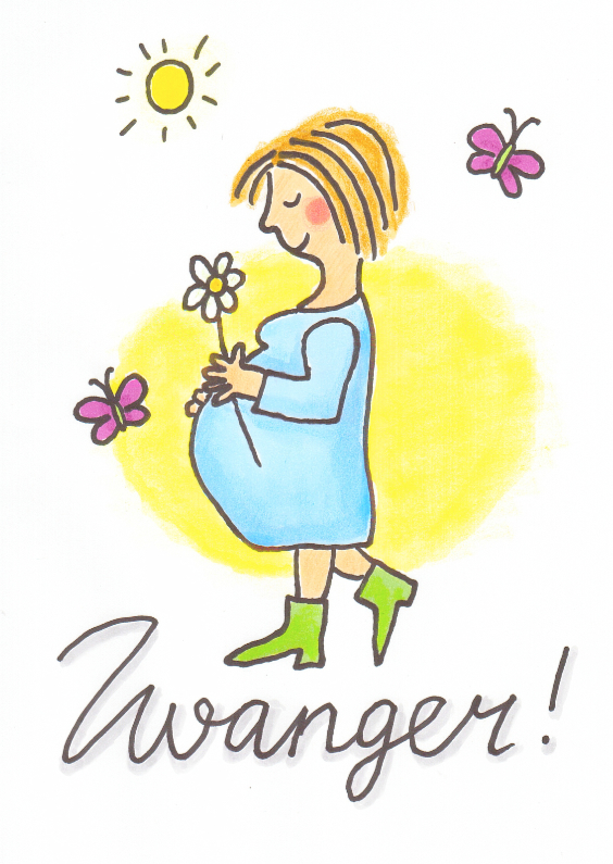 Zwanger, vrouw met bloem - Felicitatiekaarten Felicitatiekaarten - Zwanger, vrouw met bloem