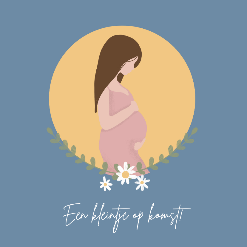 Felicitatiekaarten - Zwangere vrouw met maan en bloemen