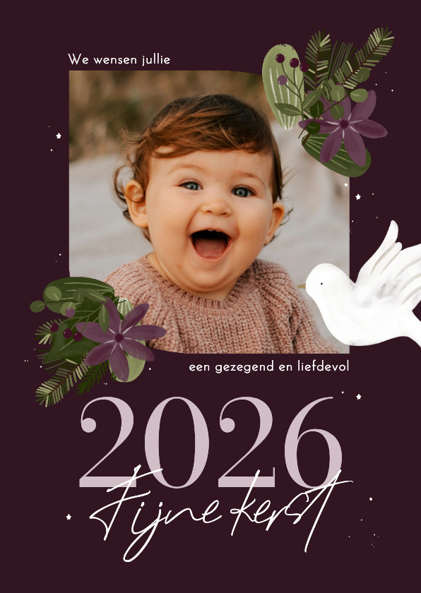 Christelijk fotokaartje kerst in botanische stijl - Fotokaarten Fotokaarten - Christelijk fotokaartje kerst in botanische stijl