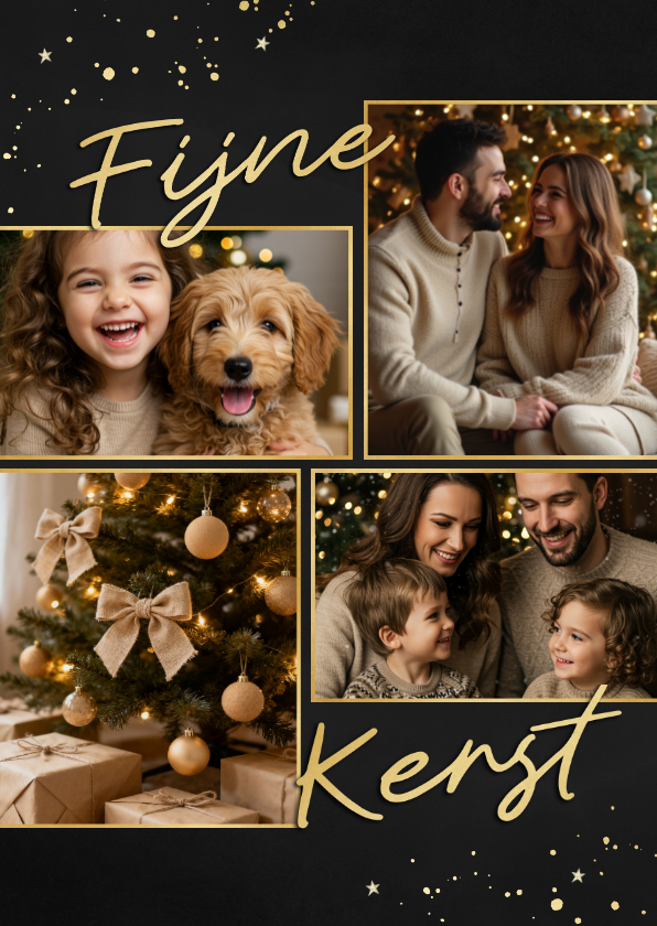 Collage kerstkaartje fijne kerst vier foto's goud - Fotokaarten Fotokaarten - Collage kerstkaartje fijne kerst vier foto's goud