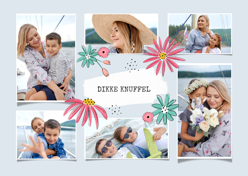 Collagekaart bloemen fotocollage fijne Moederdag - Fotokaarten Fotokaarten - Collagekaart bloemen fotocollage fijne Moederdag