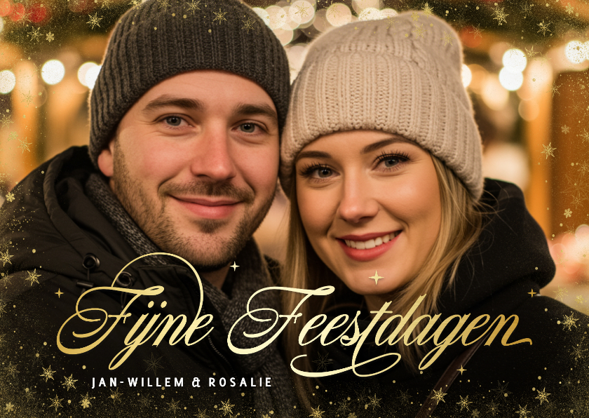 Enkele fotokaart kerstmis met 1 grote foto en sterretjes - Fotokaarten Fotokaarten - Enkele fotokaart kerstmis met 1 grote foto en sterretjes