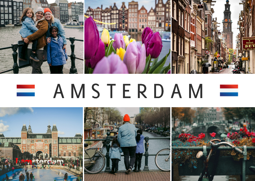 Foto ansichtkaart Amsterdam met fotocollage en vlag - Fotokaarten Fotokaarten - Foto ansichtkaart Amsterdam met fotocollage en vlag