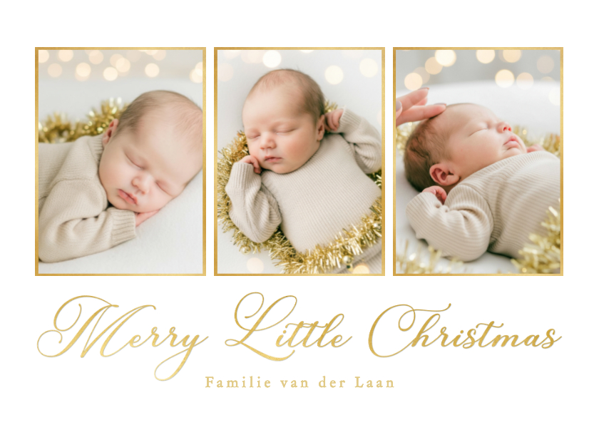 Foto kerstkaart fotocollage baby klassieke gouden typografie - Fotokaarten Fotokaarten - Foto kerstkaart fotocollage baby klassieke gouden typografie