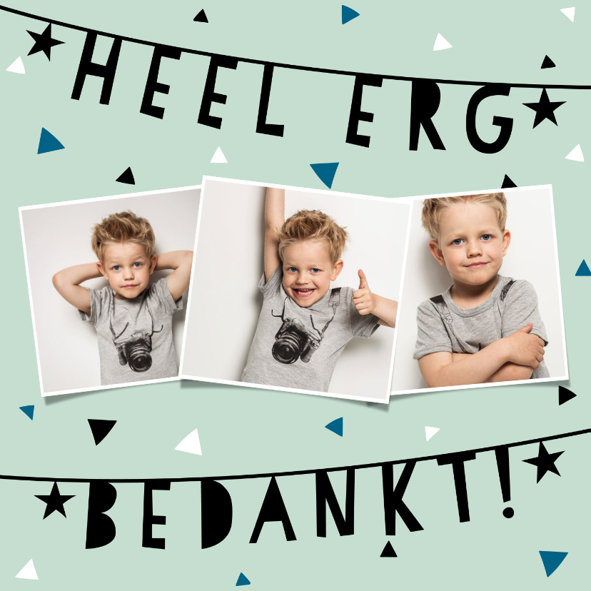Fotobedankkaartje met slingers en foto's - Fotokaarten Fotokaarten - Fotobedankkaartje met slingers en foto's