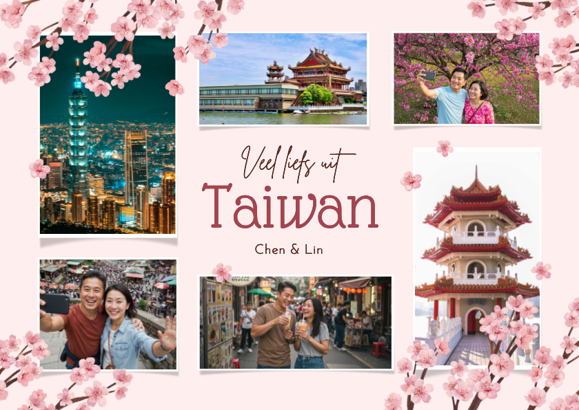 Fotokaarten - Fotocollage azië bloesem groetjes uit Taiwan
