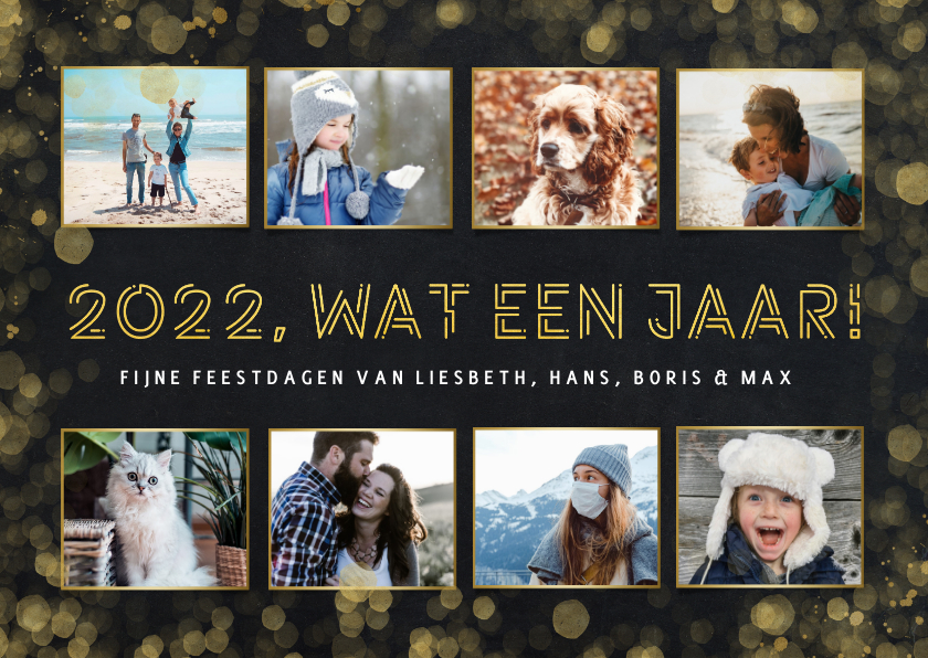 Fotocollage kaart kerstmis met 8 foto's - 2022 wat een jaar - Fotokaarten Fotokaarten - Fotocollage kaart kerstmis met 8 foto's - 2022 wat een jaar