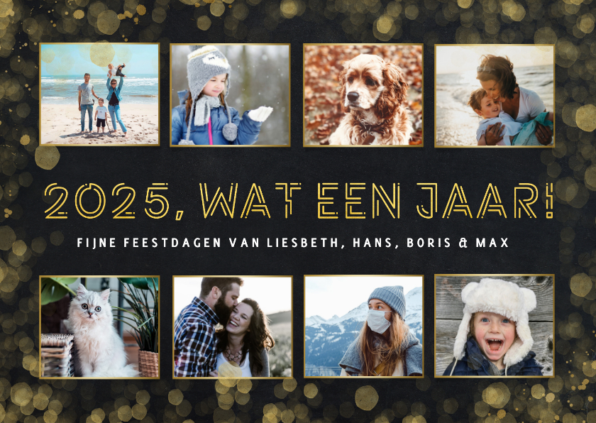 Fotocollage kaart kerstmis met 8 foto's - 2025 wat een jaar - Fotokaarten Fotokaarten - Fotocollage kaart kerstmis met 8 foto's - 2025 wat een jaar