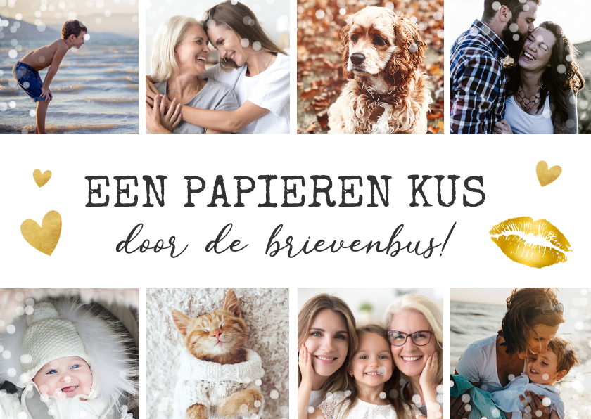 Fotokaarten - Fotocollage kaart met 8 foto's - kus in brievenbus