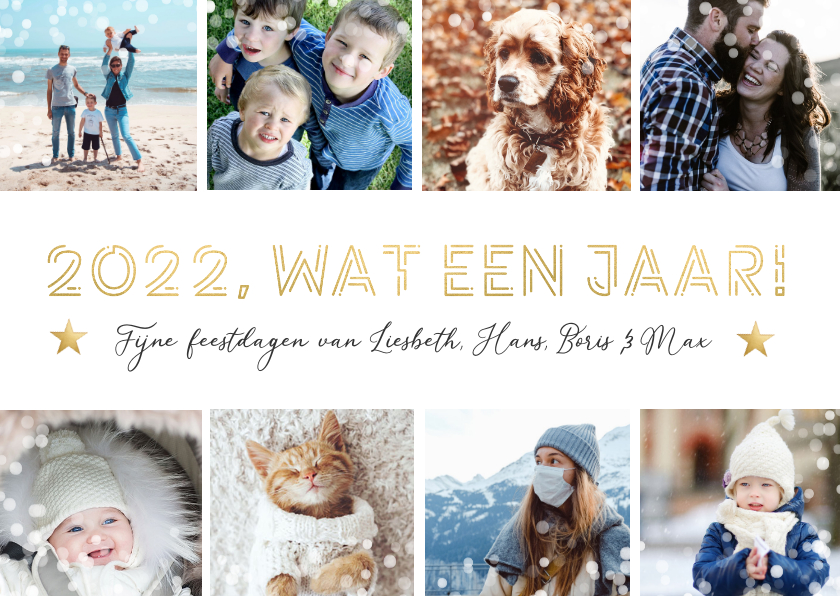 Fotocollage kerstkaart met 8 foto's - 2022 wat een jaar! - Fotokaarten Fotokaarten - Fotocollage kerstkaart met 8 foto's - 2022 wat een jaar!