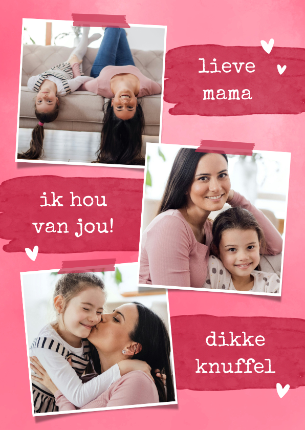 Fotokaarten - Fotocollage moederdag verfstrepen roze en hartjes